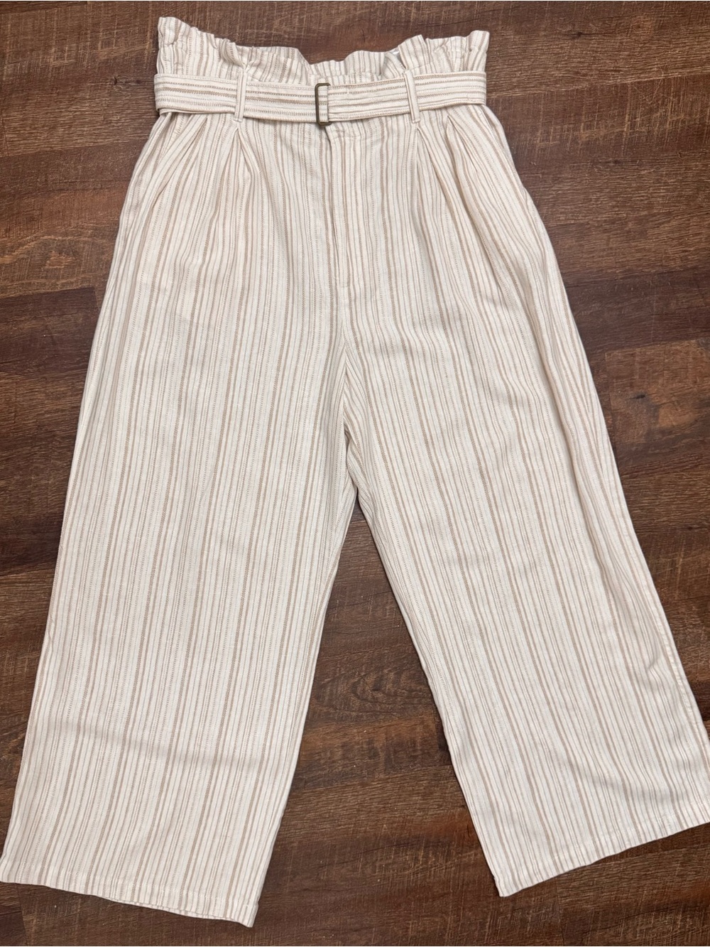 Banana Republic Wide Leg Linen Blend Pants Size 14 Paperbag Waist Belted Cropped